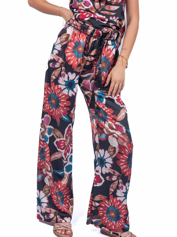 Pantaloni Stampa Floreale con Cintura Cordella da donna Miss love