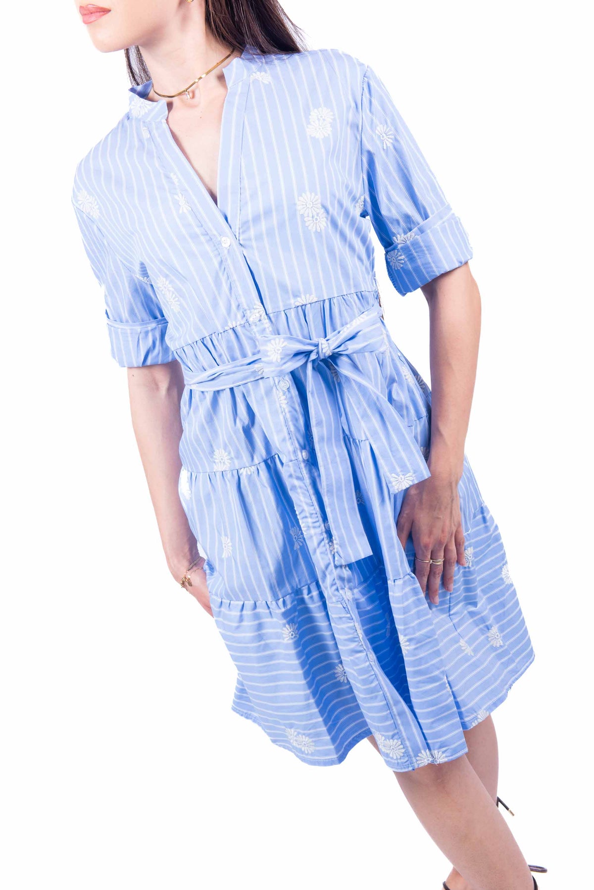 Abito Chemisier a Righe Celeste donna Miss love - 2