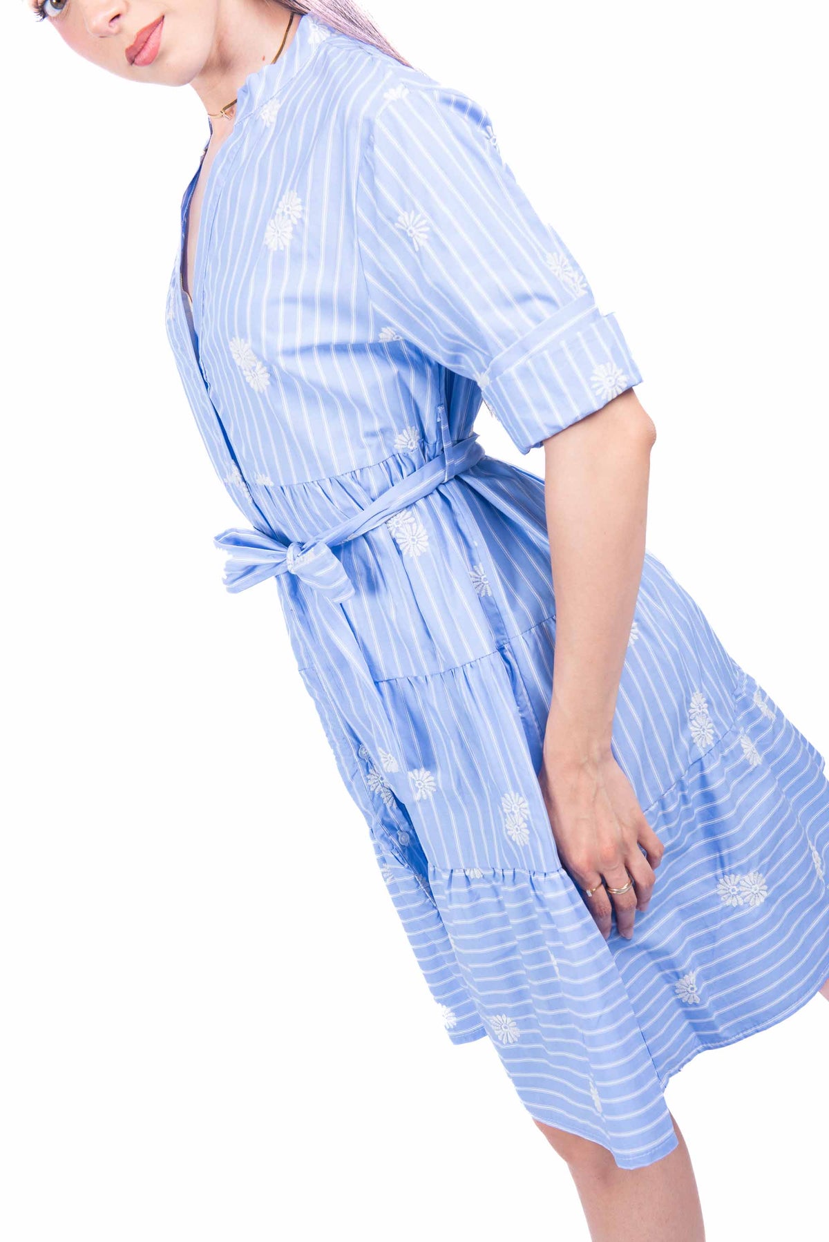 Abito Chemisier a Righe Celeste donna Miss love - 4