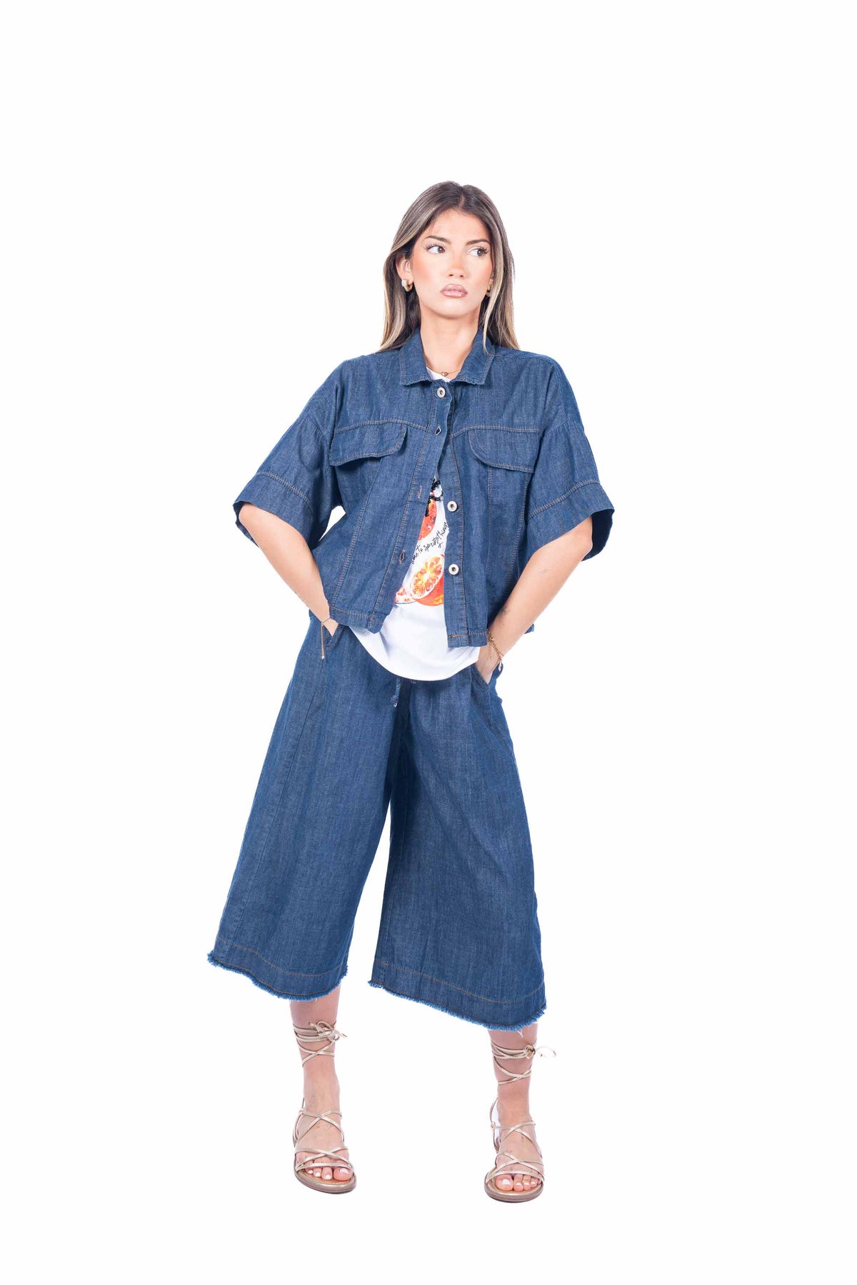Camicia Denim Cropped donna Miss love - 4
