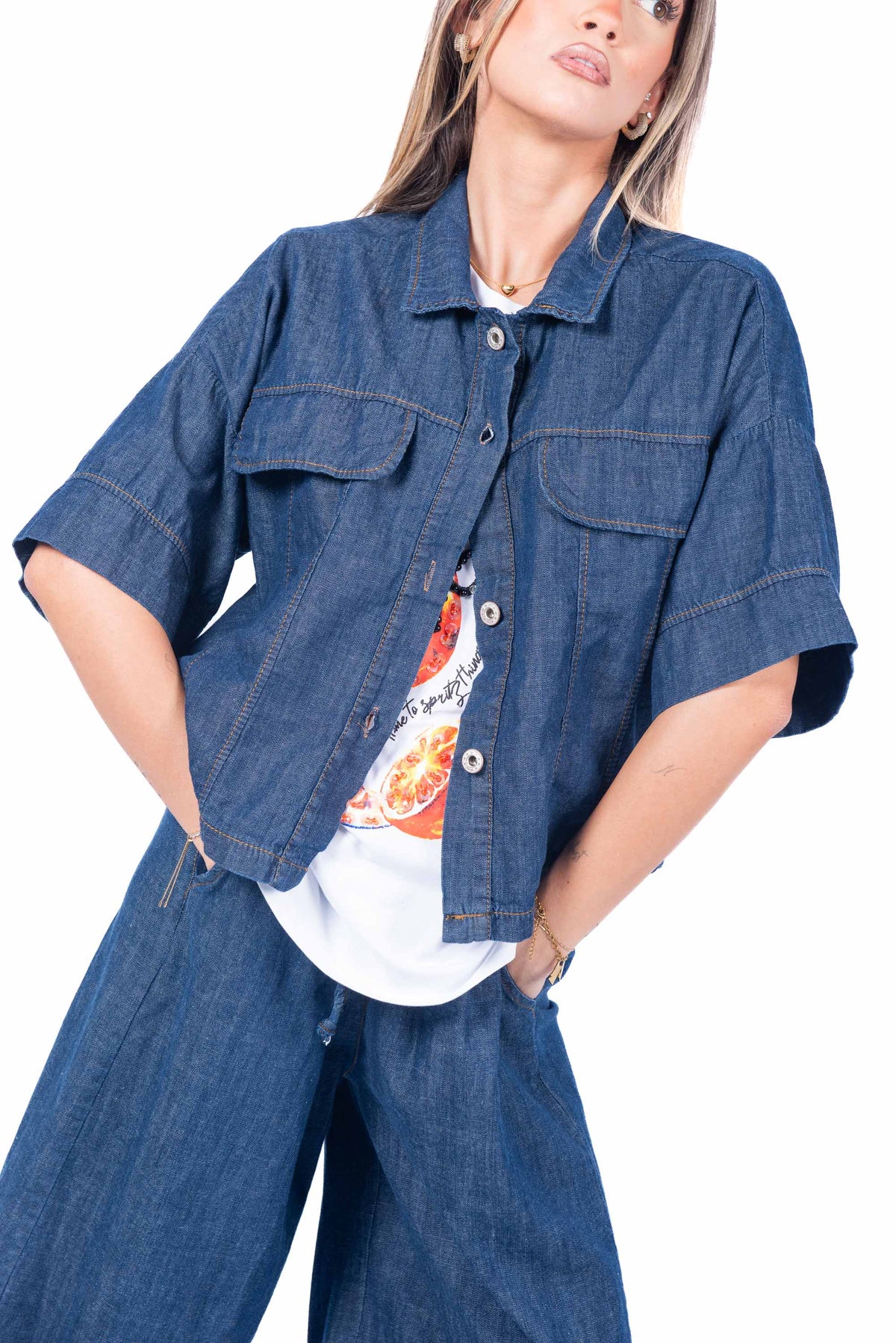 Camicia Denim Cropped donna Miss love - 1