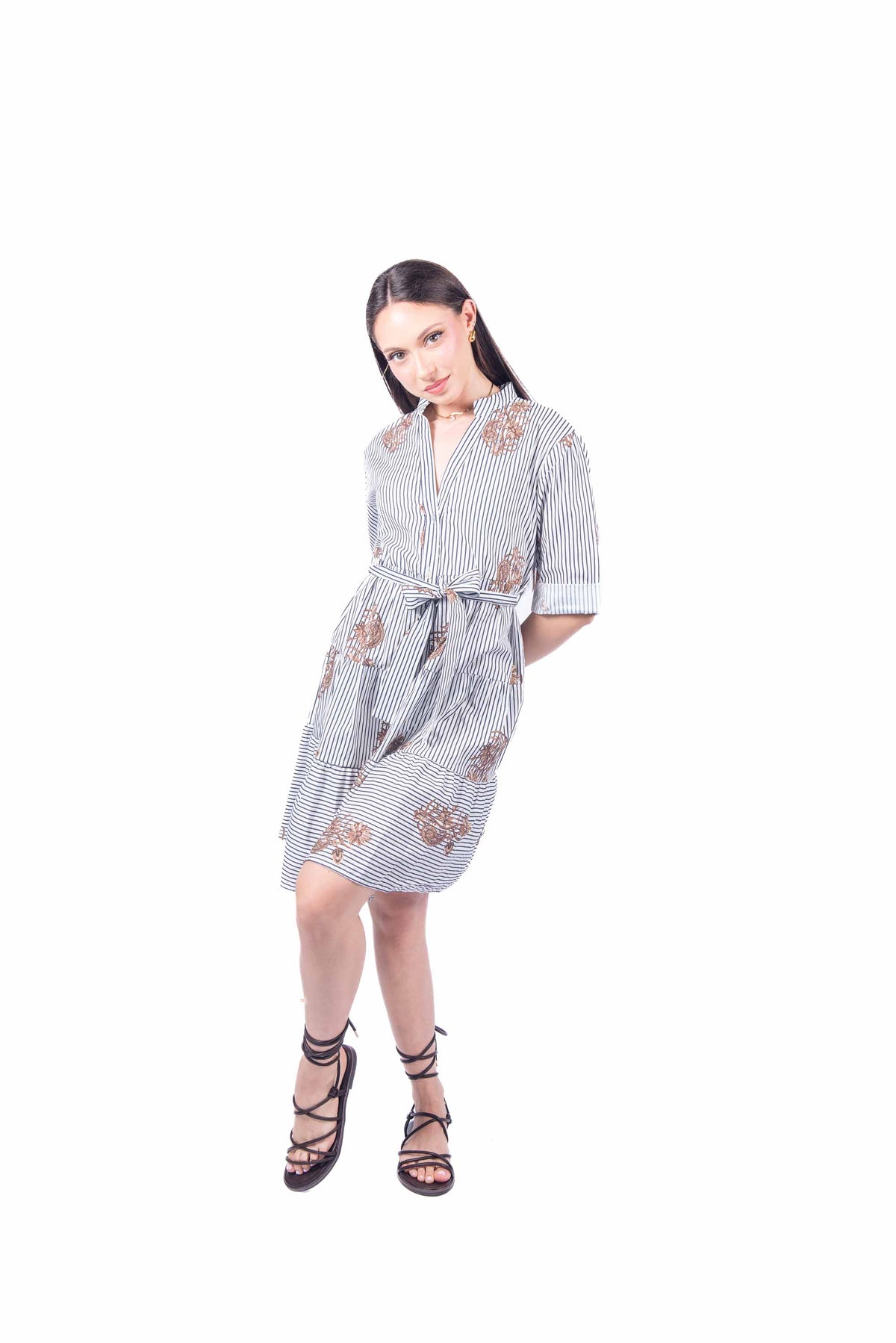 Abito Stampato a Righe Panna/Blu donna Miss love - 2