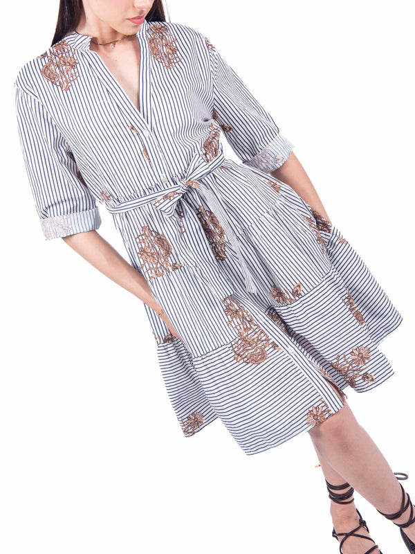 Abito Stampato a Righe Panna/Blu da donna Miss love