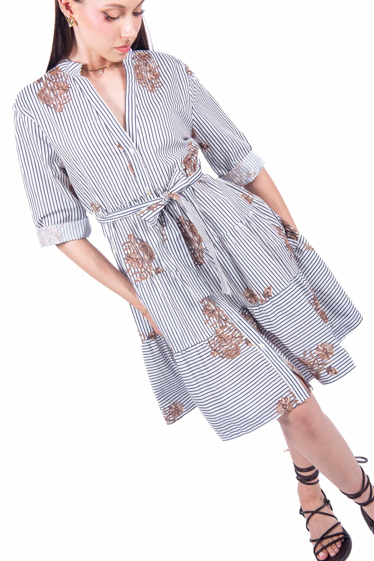 Abito Stampato a Righe Panna/Blu donna Miss love - 1