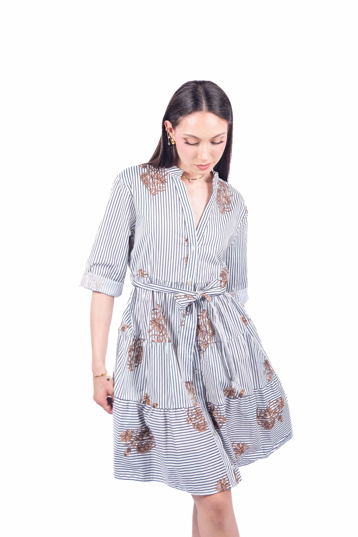 Abito Stampato a Righe Panna/Blu donna Miss love - 4