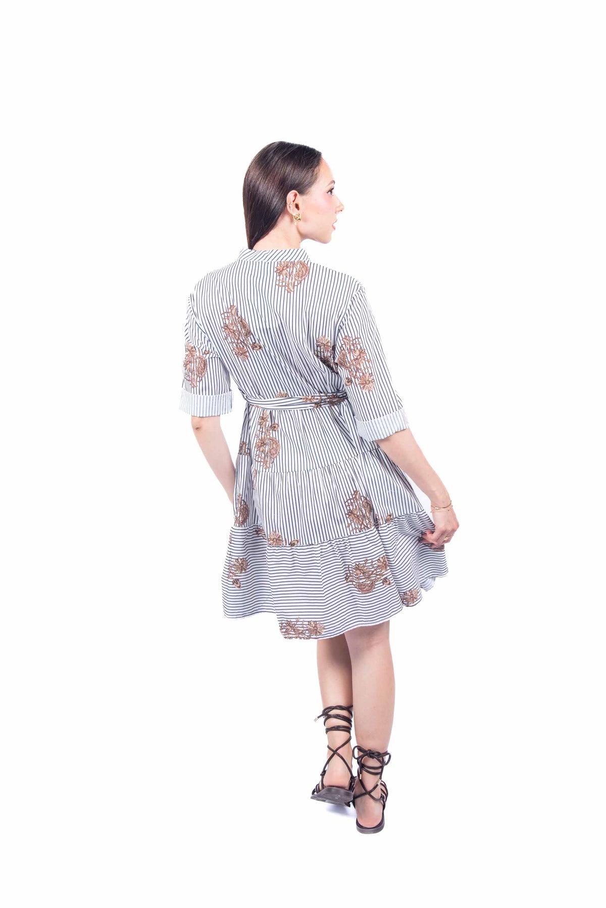 Abito Stampato a Righe Panna/Blu donna Miss love - 3