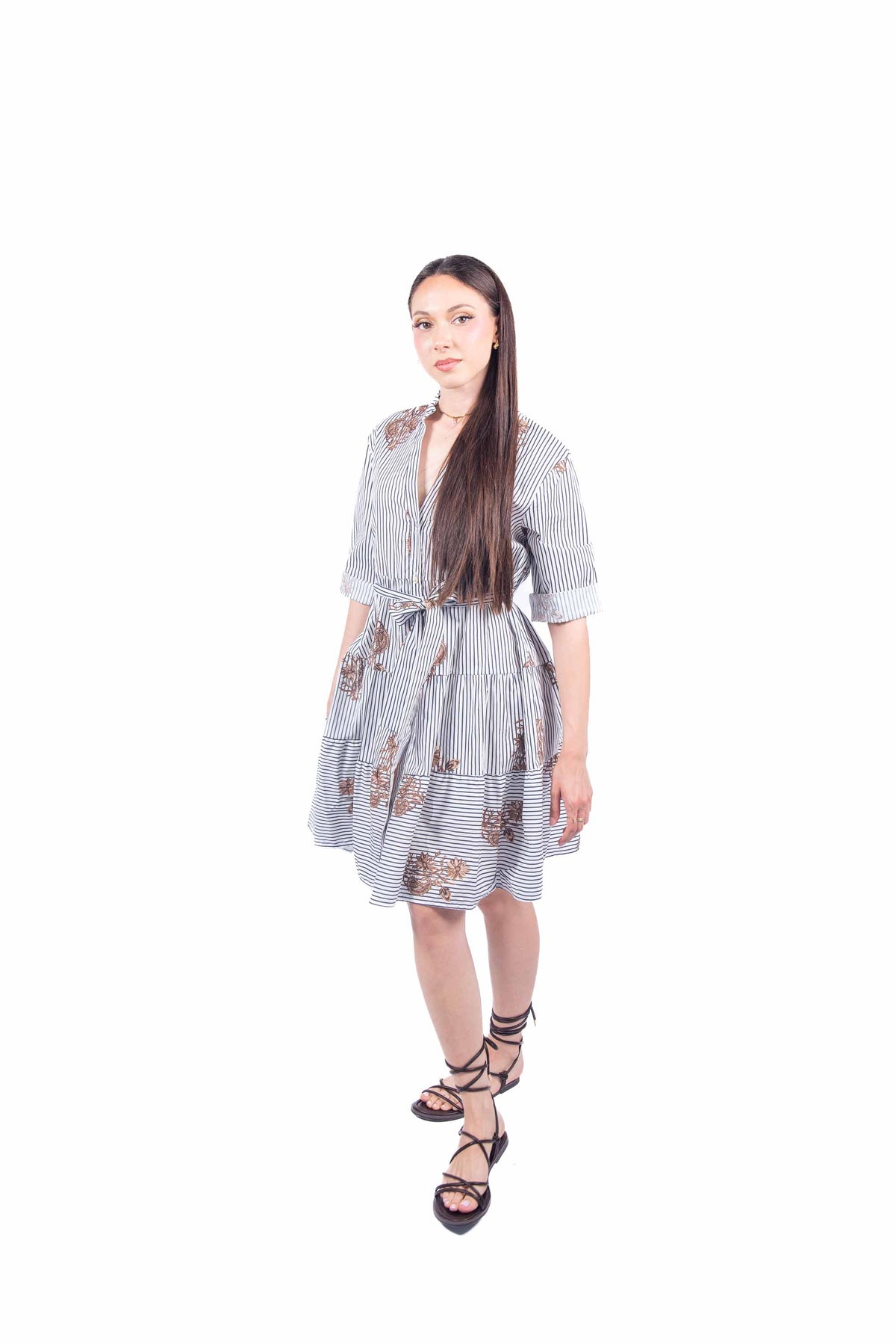 Abito Stampato a Righe Panna/Blu donna Miss love - 5