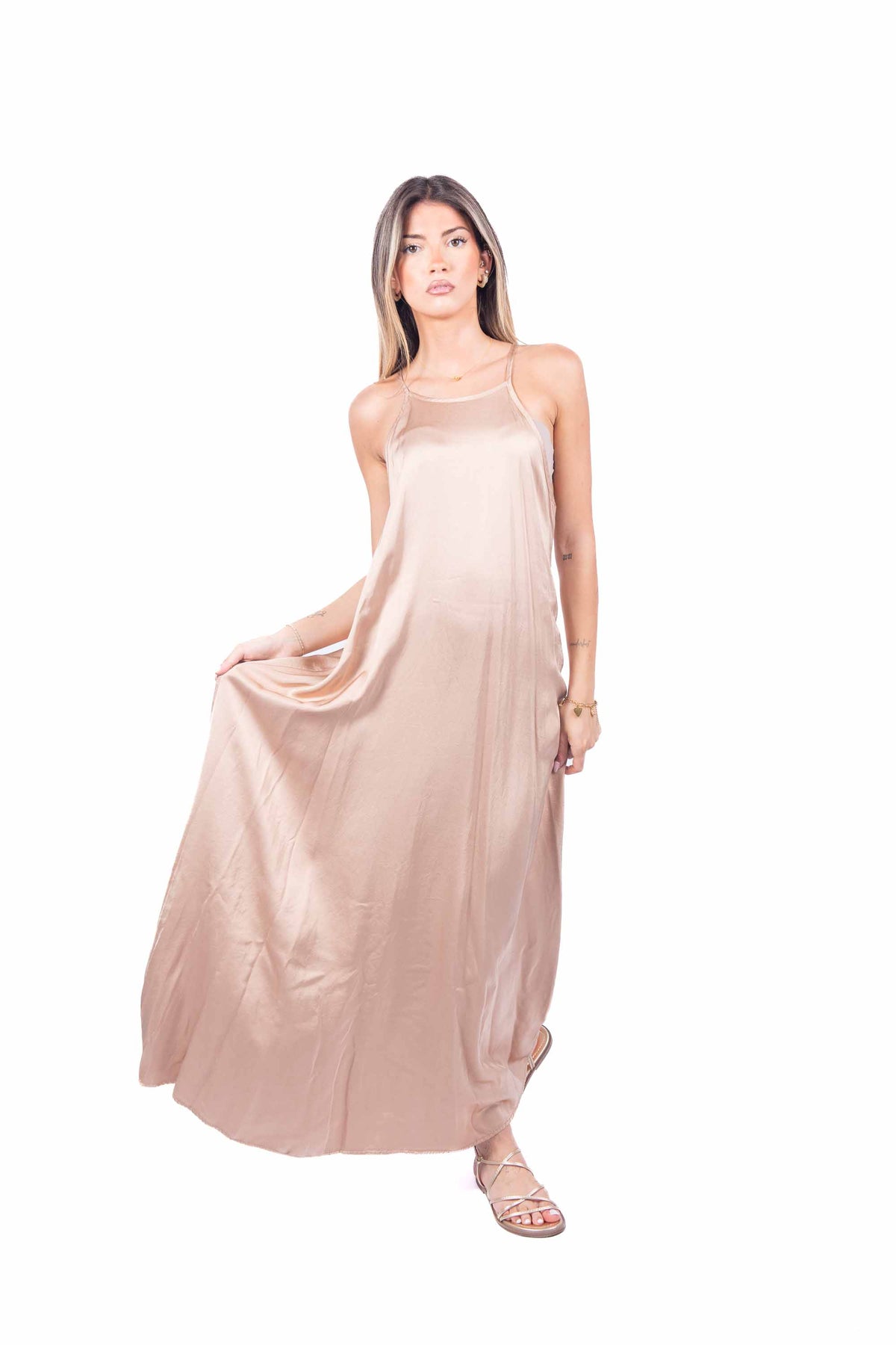 Abito Lungo Satinato Cammello donna Miss love - 2