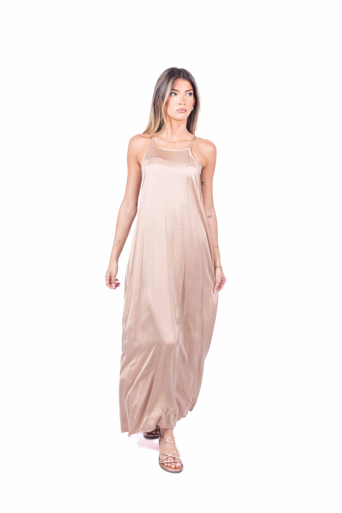 Abito Lungo Satinato Cammello donna Miss love - 4