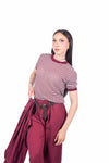 T-shirt in Maglia a Righe Bianco/Bordeaux donna Miss love - 1