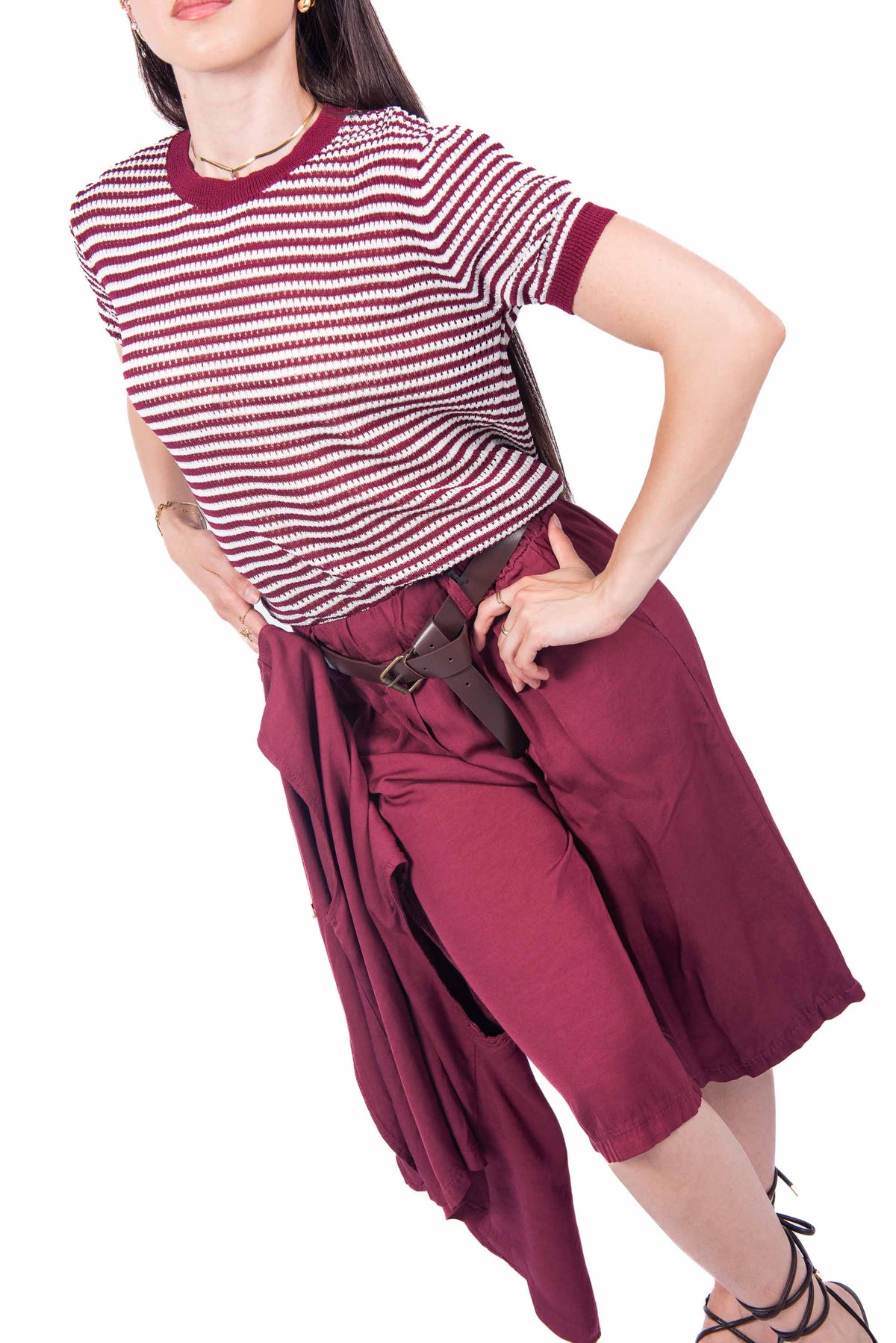 T-shirt in Maglia a Righe Bianco/Bordeaux donna Miss love - 2