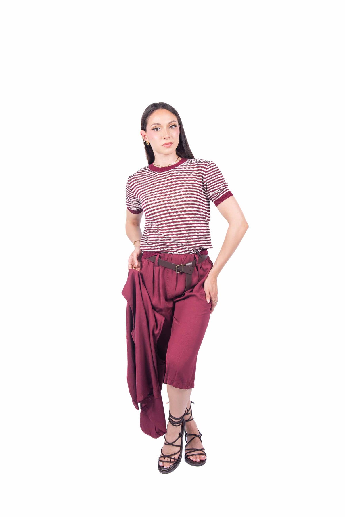 T-shirt in Maglia a Righe Bianco/Bordeaux donna Miss love - 3