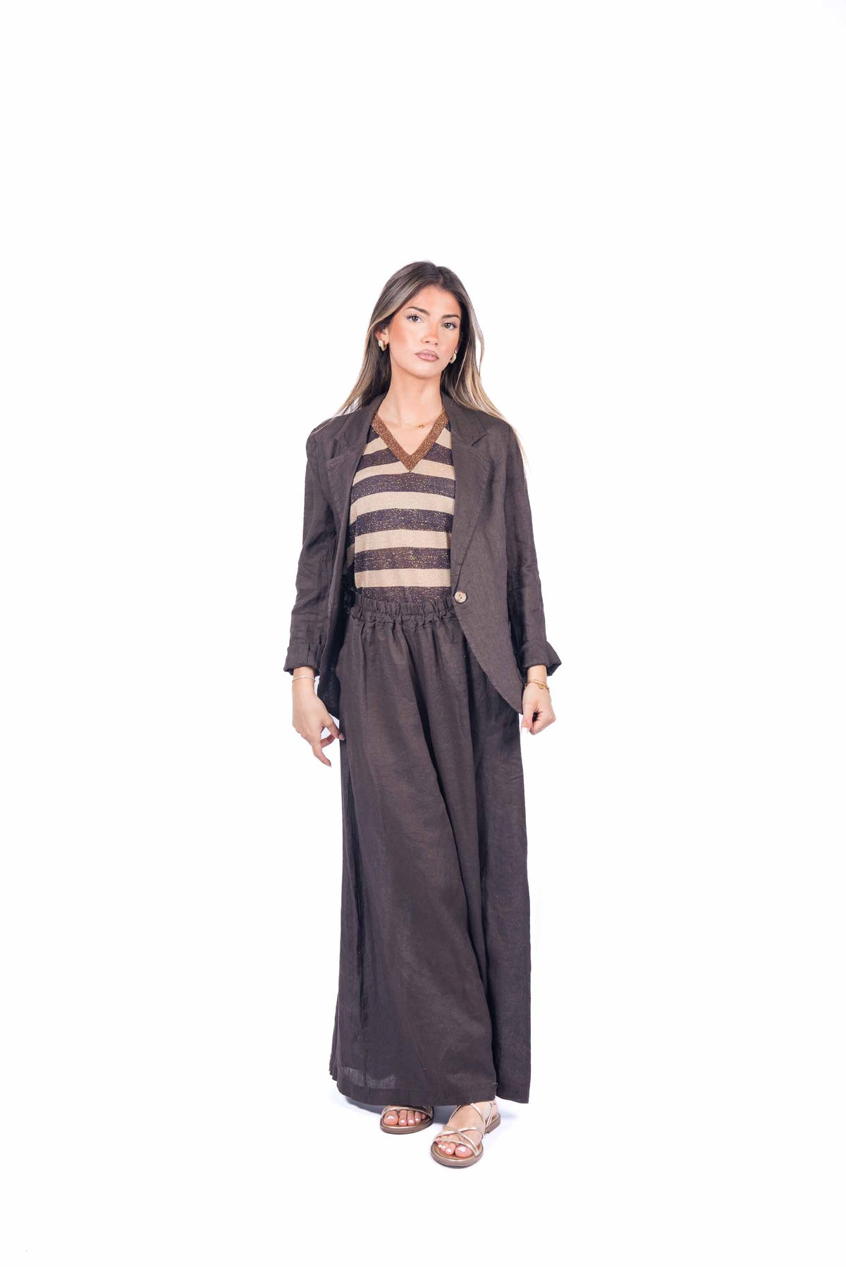 Pantaloni in Lino Cioccolato donna Miss love - 2