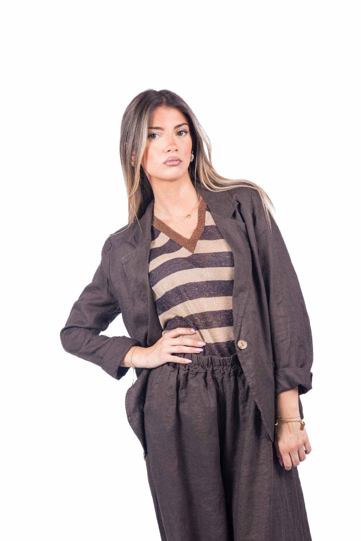Blazer in Lino Cioccolato donna Miss love - 5