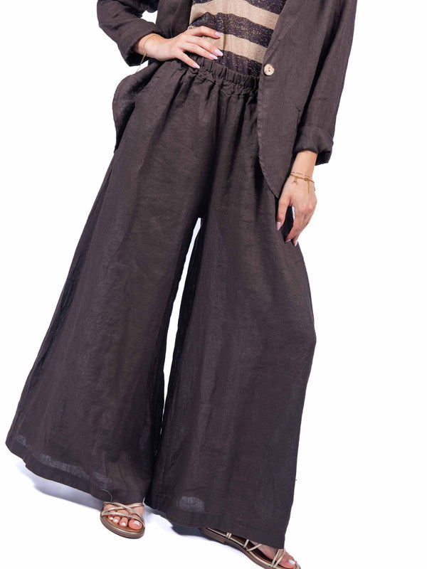 Pantaloni in Lino Cioccolato da donna Miss love