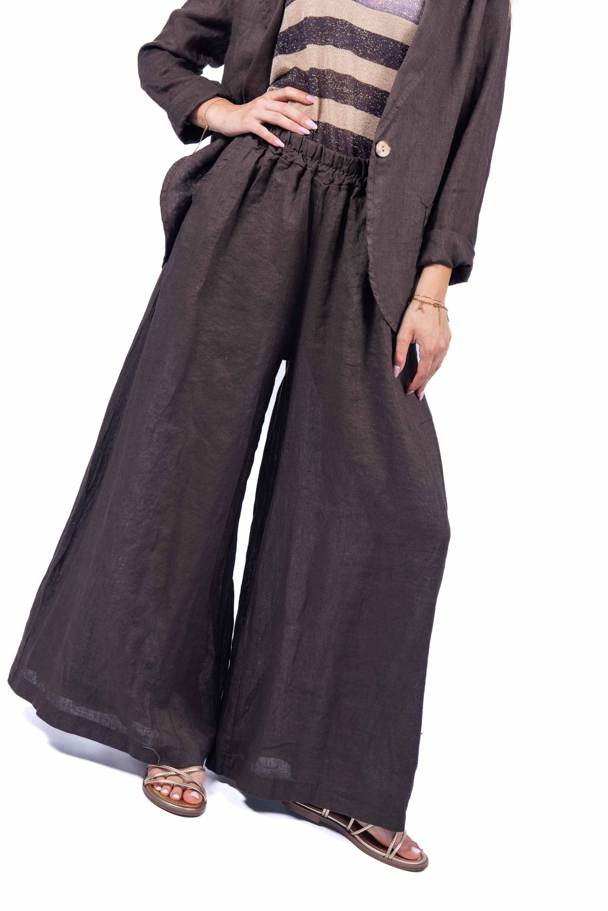 Pantaloni in Lino Cioccolato donna Miss love - 1