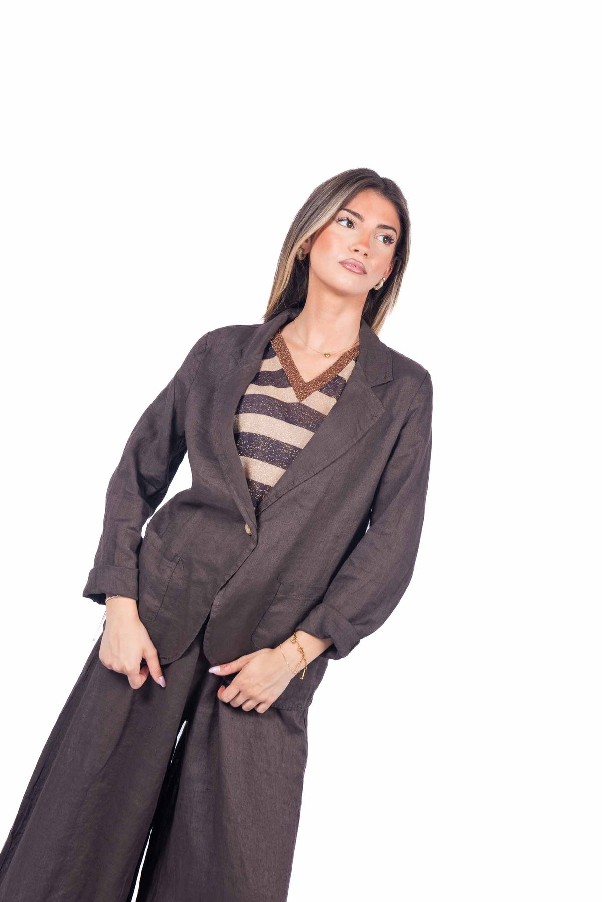 Blazer in Lino Cioccolato donna Miss love - 4