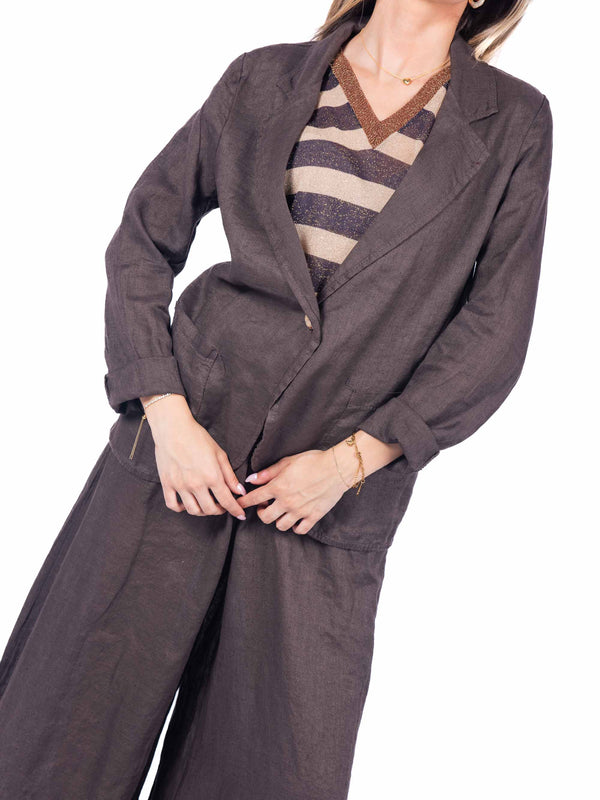 Blazer in Lino Cioccolato da donna Miss love