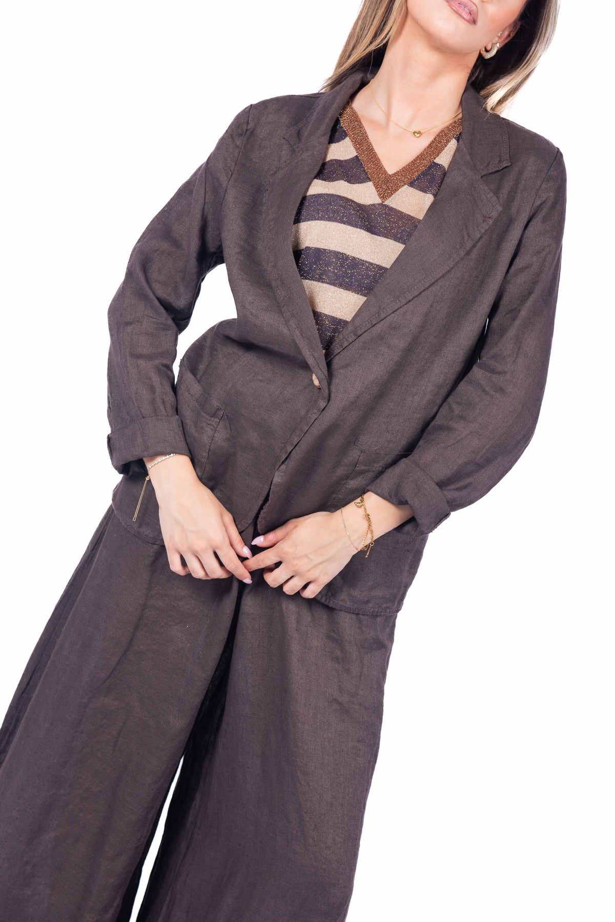Blazer in Lino Cioccolato donna Miss love - 1
