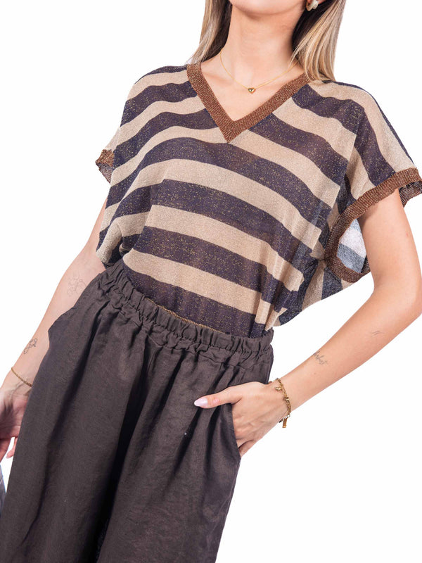 Top in Maglia a Righe Lurex da donna Miss love