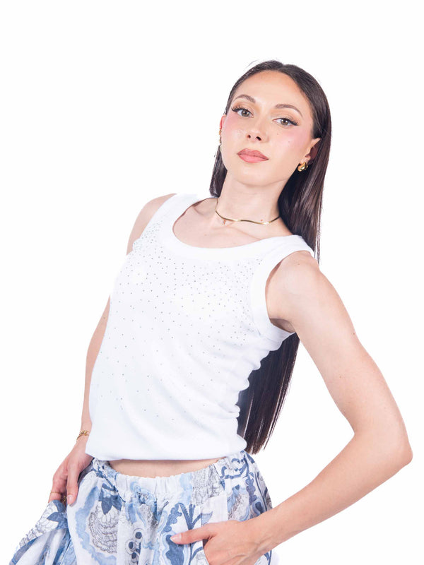 Top a Coste con Applicazioni Bianco da donna Miss love