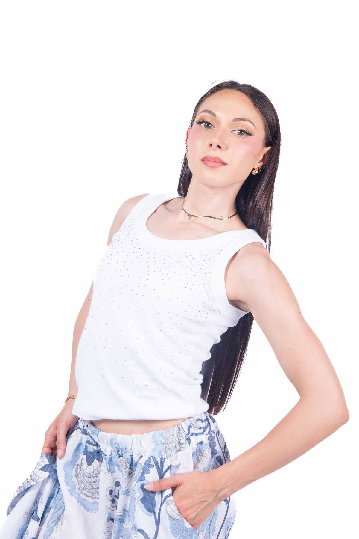 Top a Coste con Applicazioni Bianco donna Miss love - 1