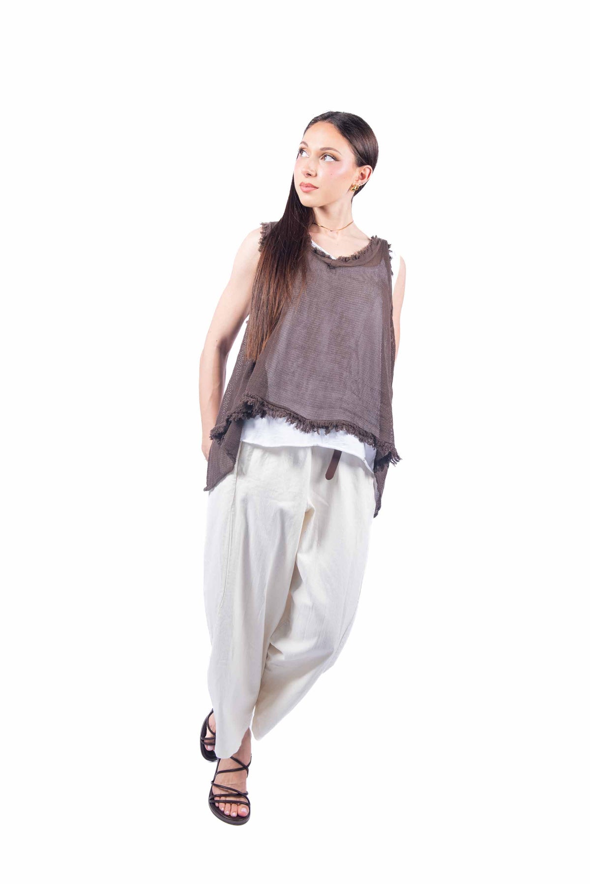 Pantaloni Cropped con Cintura Panna donna Miss love - 4