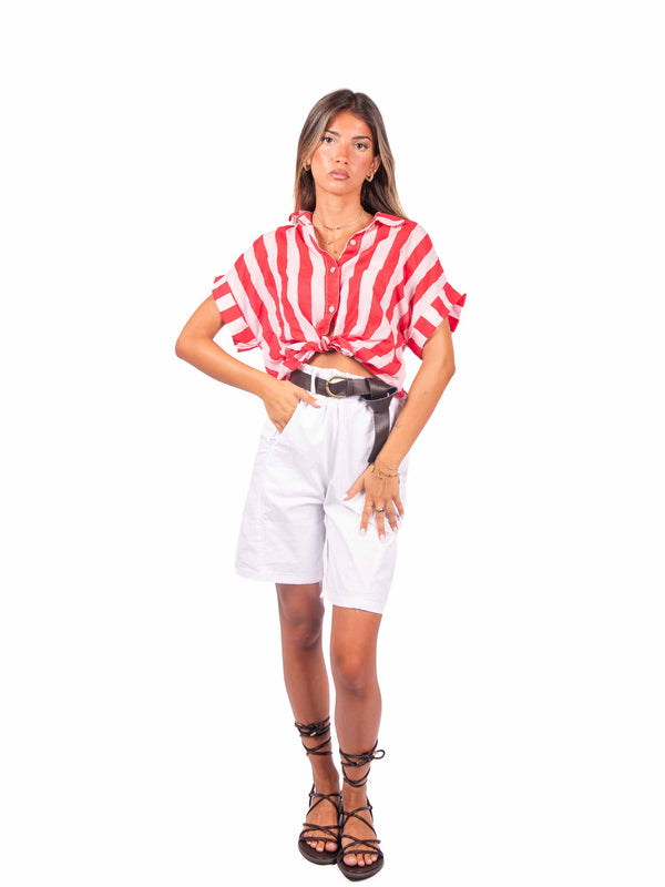 Camicia Crop a Righe Rosso/Rosa da donna Miss love