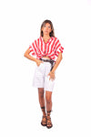 Camicia Crop a Righe Rosso/Rosa donna Miss love - 1
