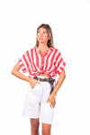 Camicia Crop a Righe Rosso/Rosa donna Miss love - 4