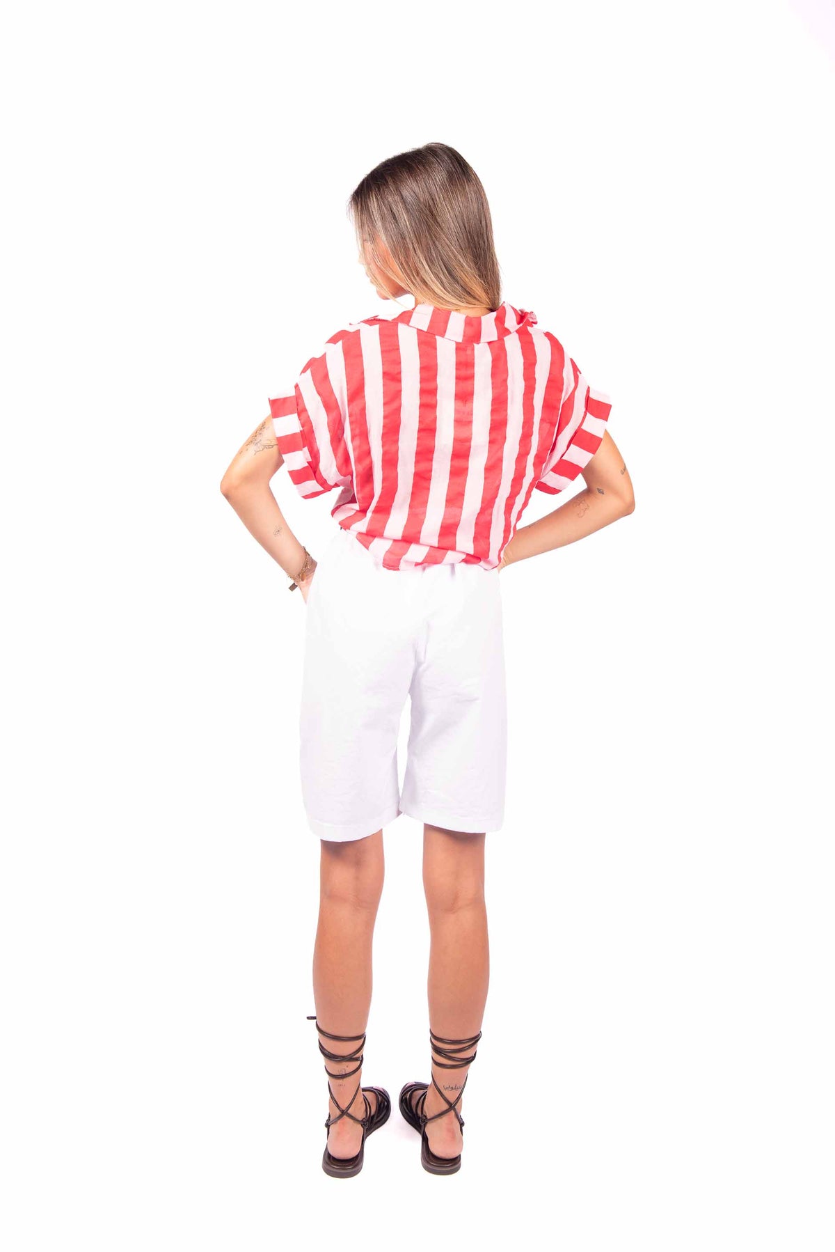 Camicia Crop a Righe Rosso/Rosa donna Miss love - 2
