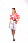 Camicia Crop a Righe Rosso/Rosa donna Miss love - 3