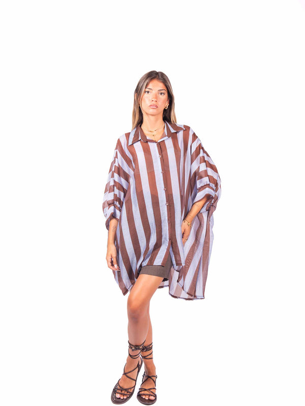 Camicia Oversize a Righe Azzurro/Moro da donna Miss love