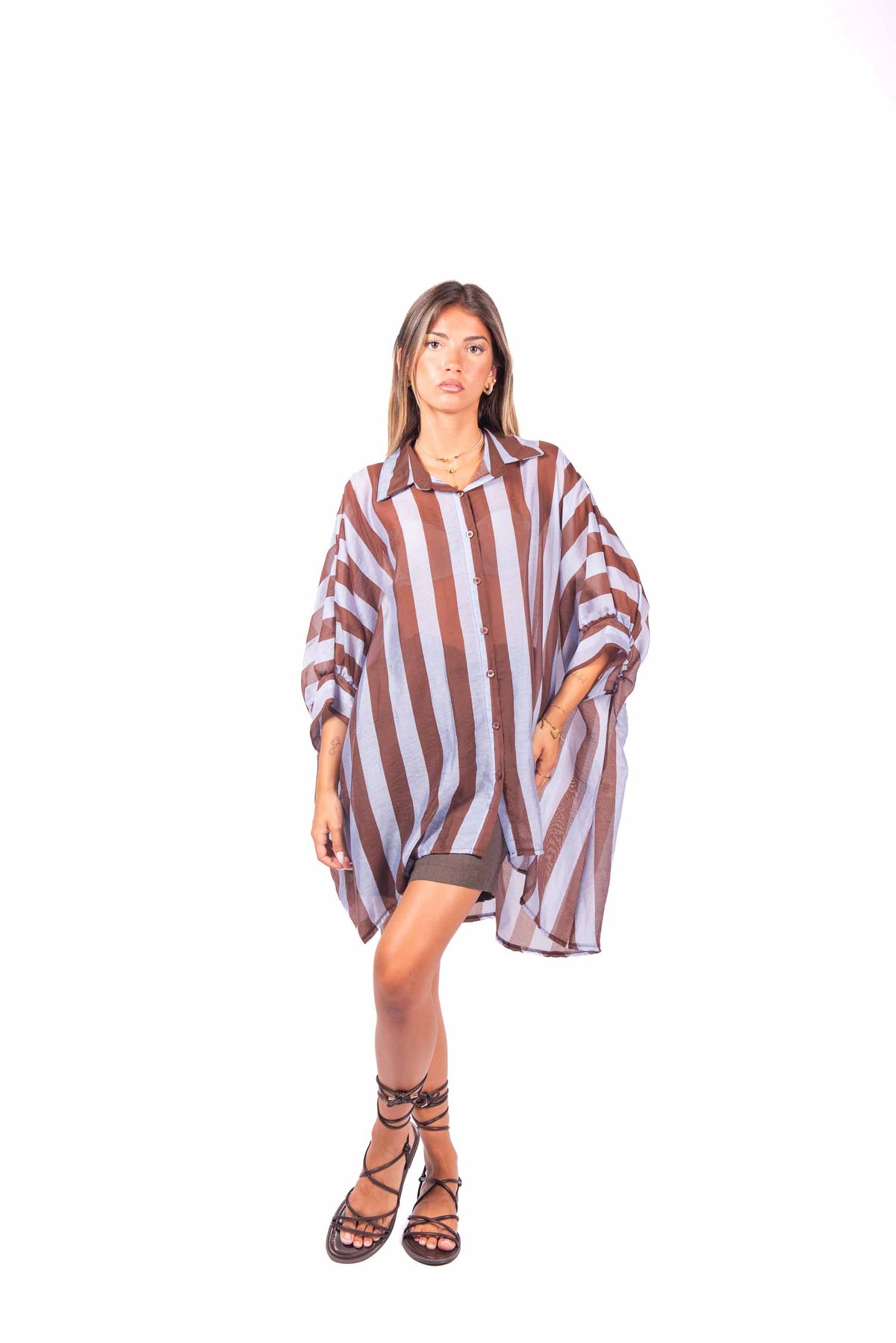 Camicia Oversize a Righe Azzurro/Moro donna Miss love - 1