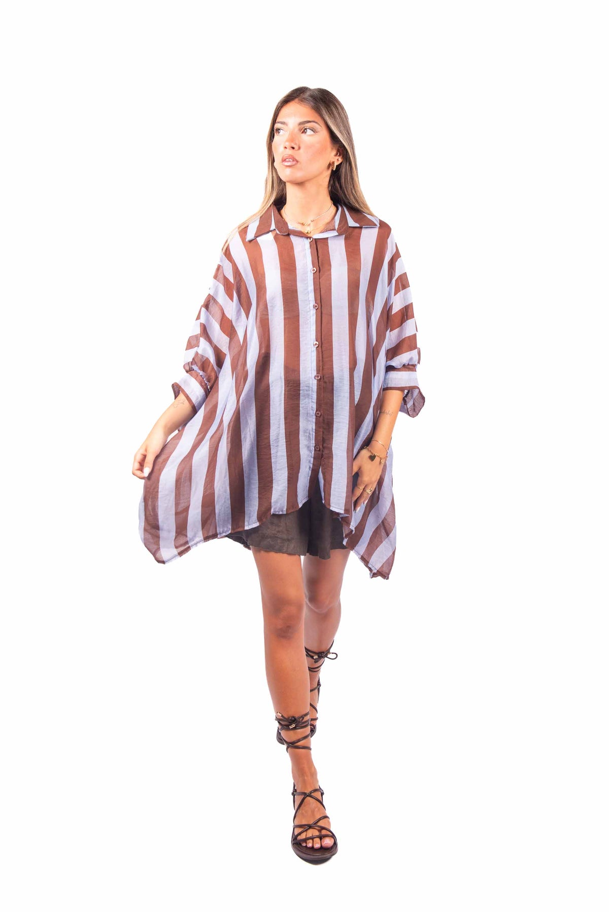 Camicia Oversize a Righe Azzurro/Moro donna Miss love - 3