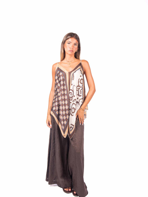 Top Stampato Effetto Seta Asimmetrico da donna Miss love