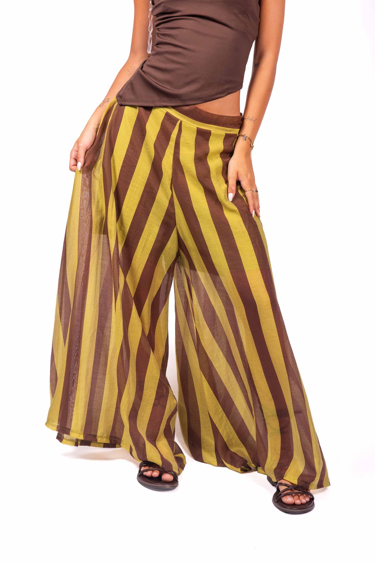 Pantaloni Palazzo a Righe Moro/Verde donna Miss love - 1