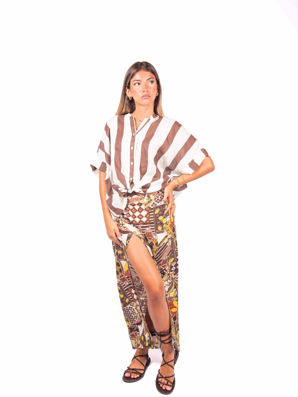 Camicia in Lino a Righe Panna/Moro da donna Miss love