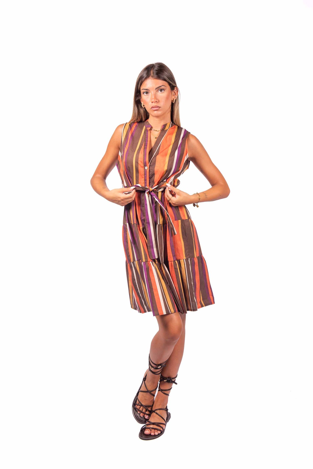 Abito Smanicato Chemisier a Righe donna Miss love - 1