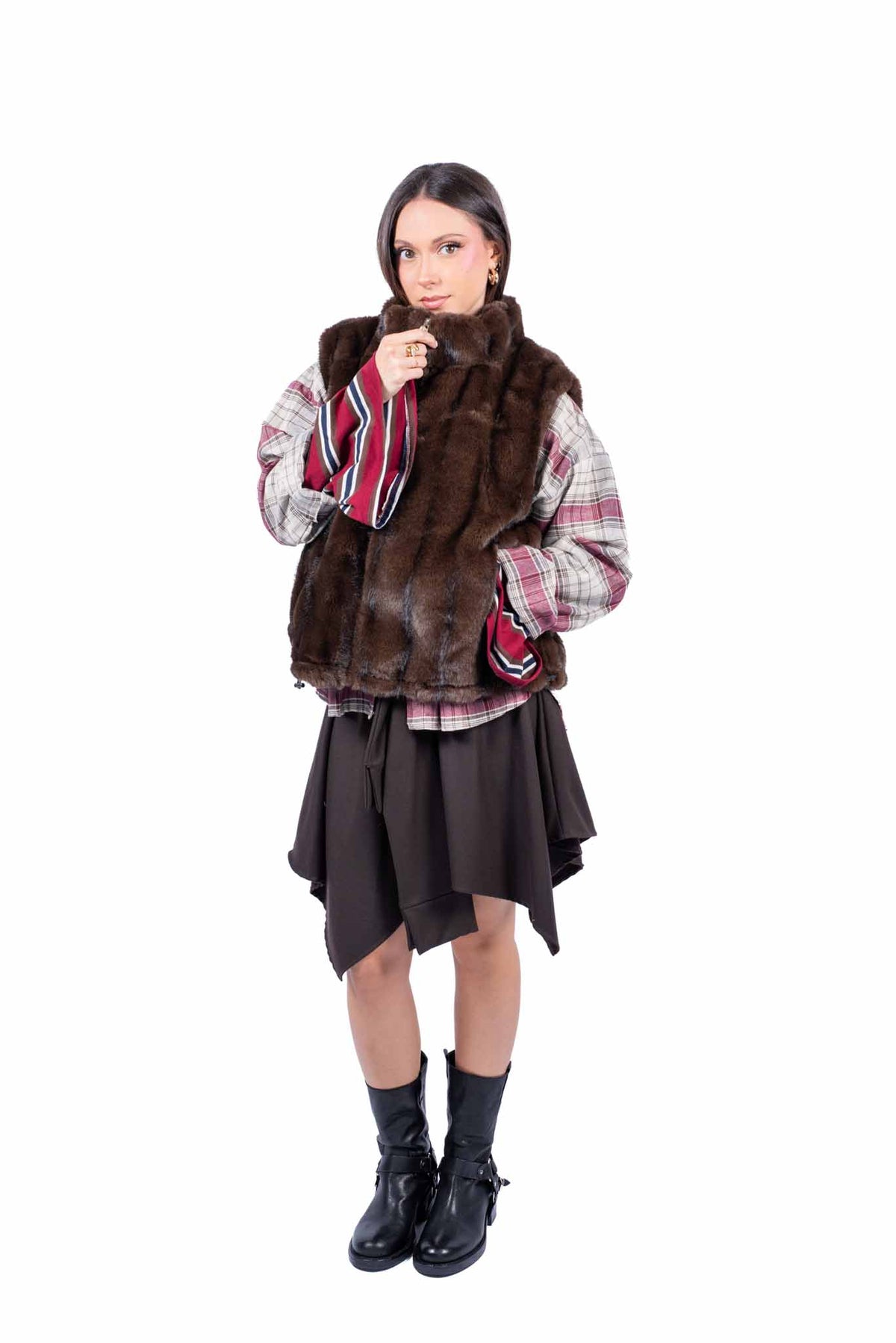 Gilet in Ecopelliccia Marrone donna Miss love - 4