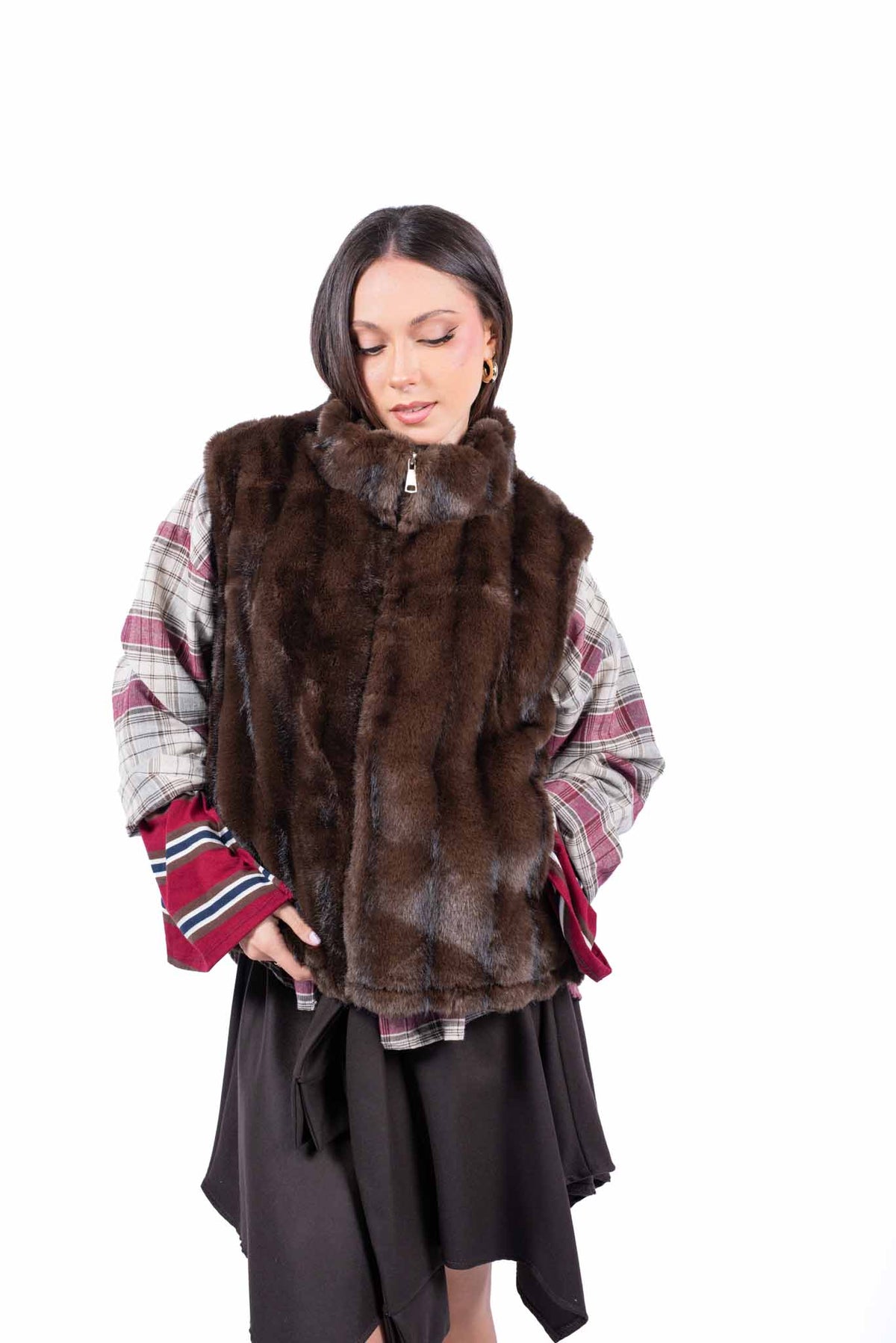 Gilet in Ecopelliccia Marrone donna Miss love - 1
