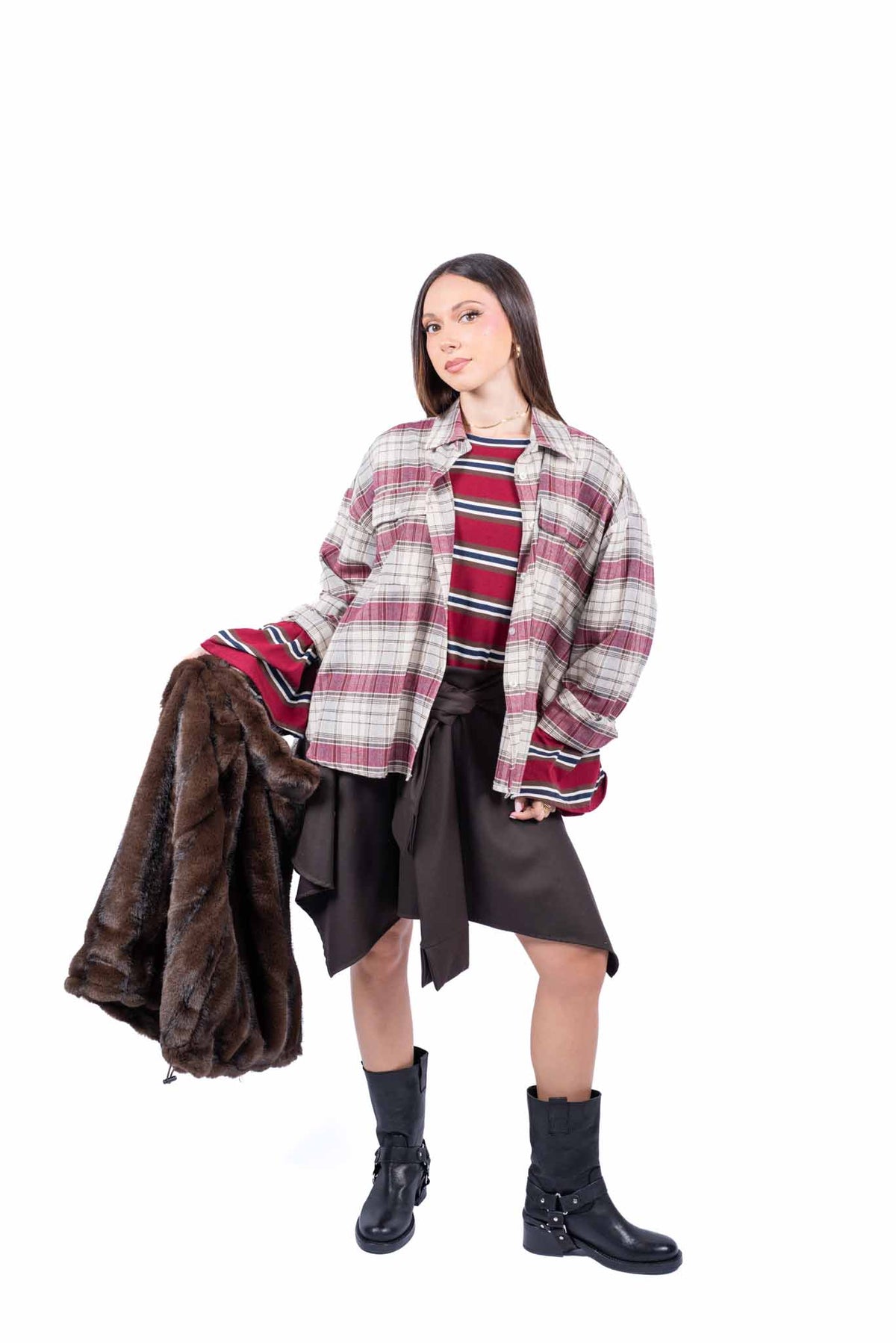 Camicia Check Beige/Bordeaux donna Miss love - 6