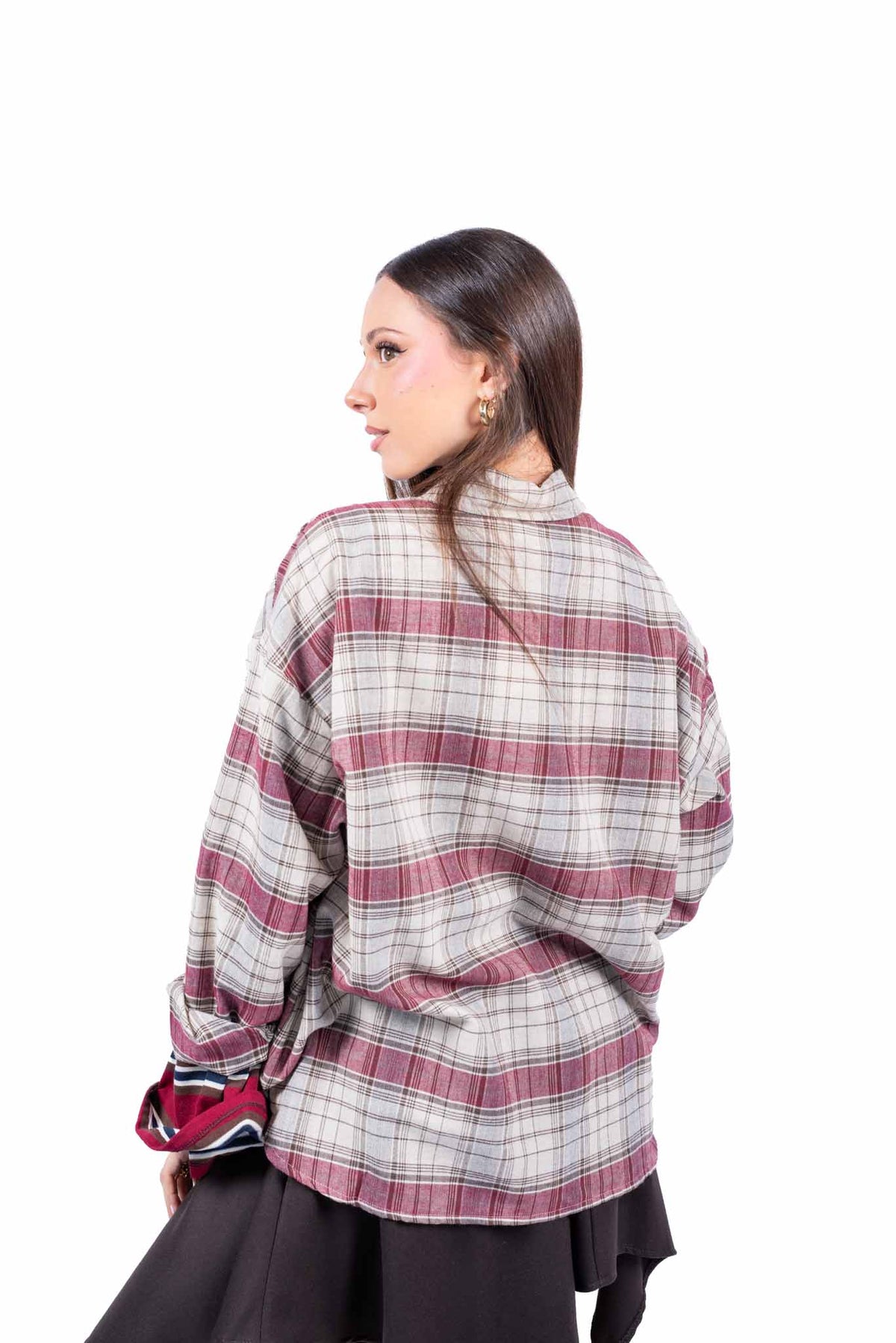 Camicia Check Beige/Bordeaux donna Miss love - 3