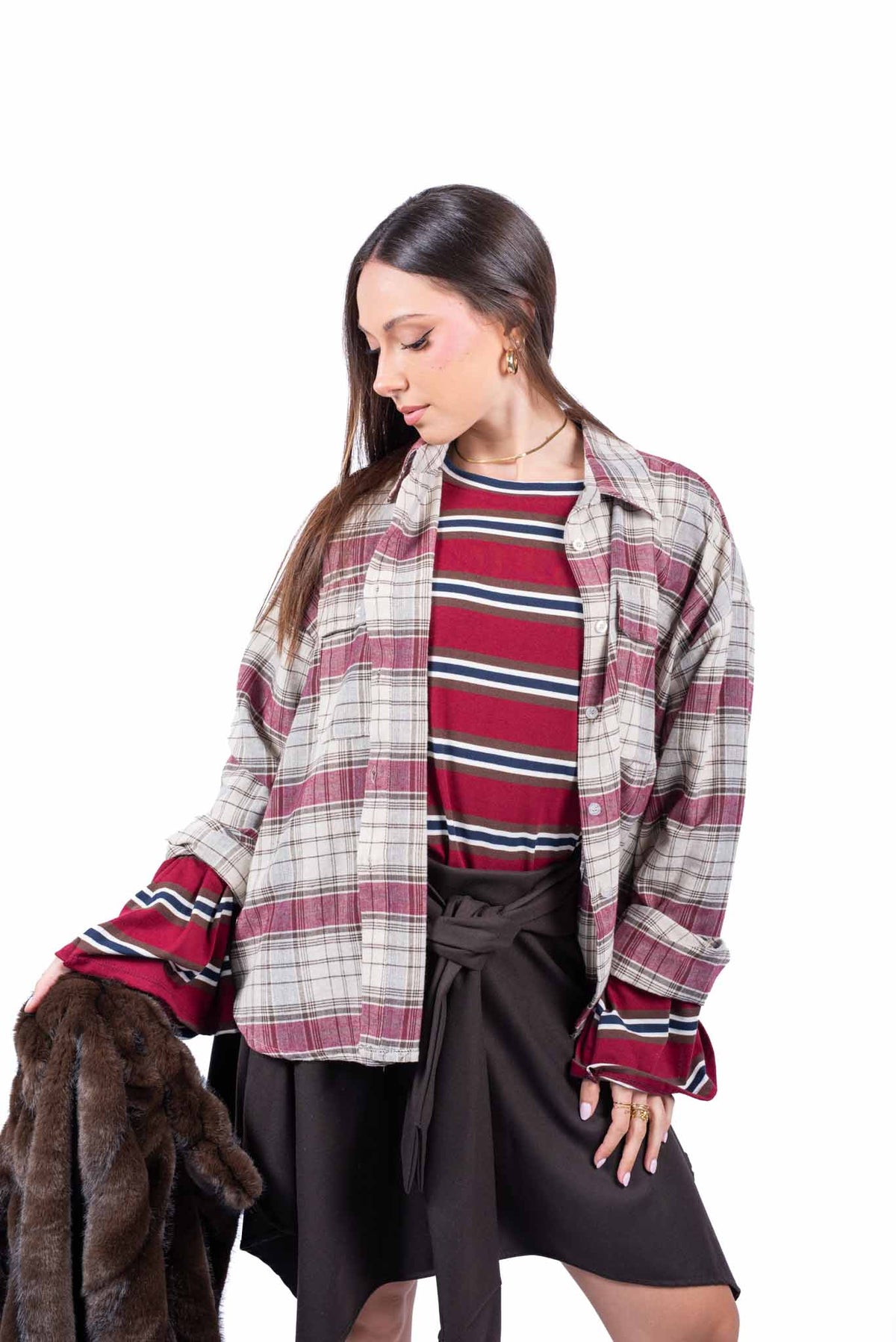 Camicia Check Beige/Bordeaux donna Miss love - 2