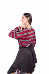 Maglia Maniche Lunghe a Righe Bordeaux donna Miss love - 3