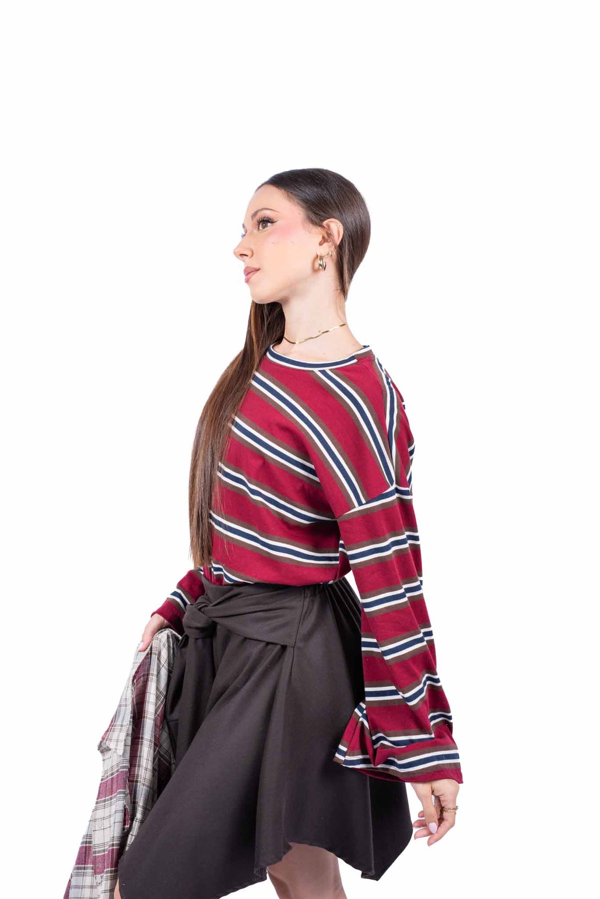Maglia Maniche Lunghe a Righe Bordeaux donna Miss love - 4