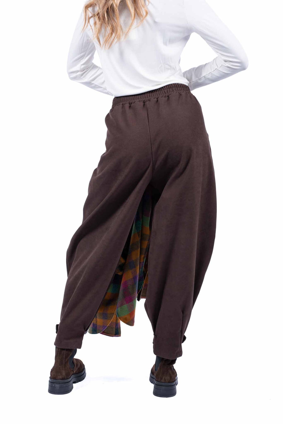 Pantaloni a Cavallo Basso con Vita Elasticizzata Cioccolato donna Miss love - 3