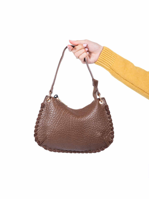 Borsa a Spalla in Ecopelle Crinkle Cioccolato da donna Miss love