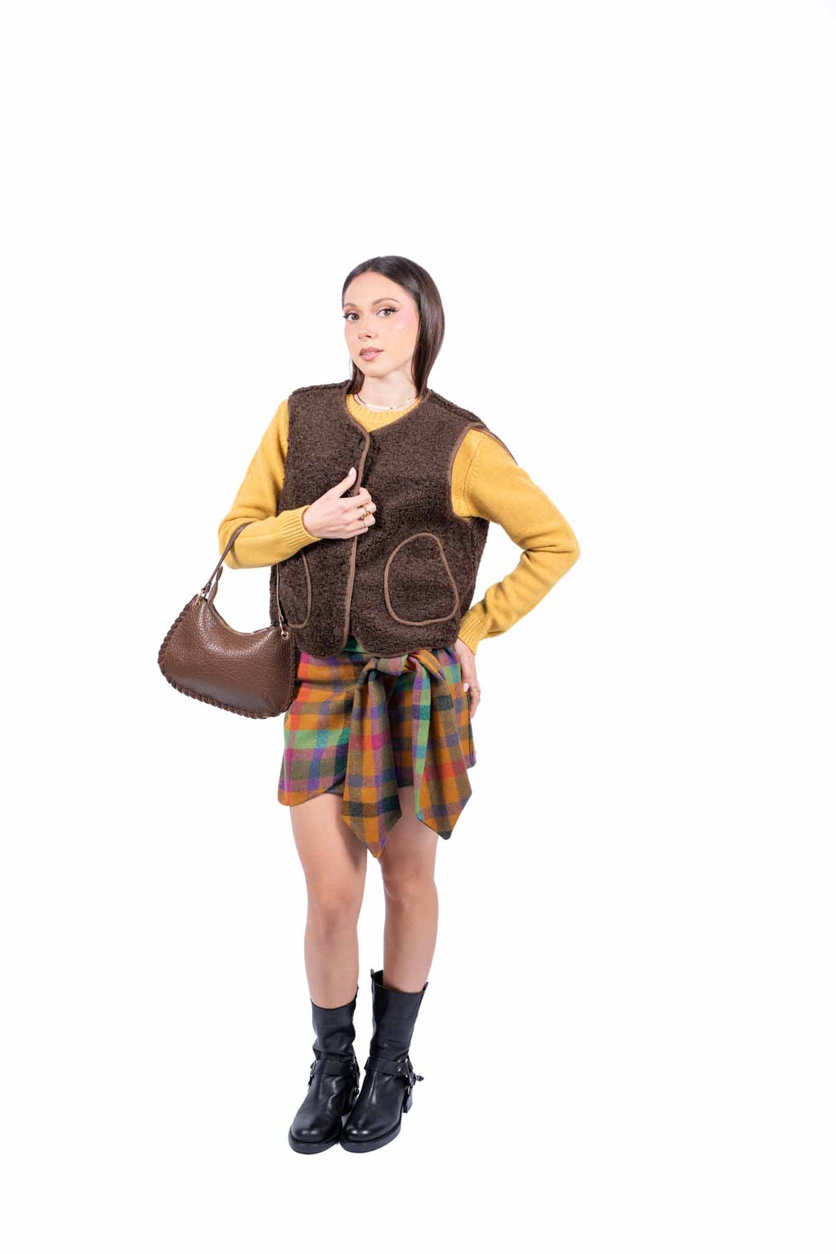 Gilet In Ecopelliccia Riccia Marrone donna Miss love - 6