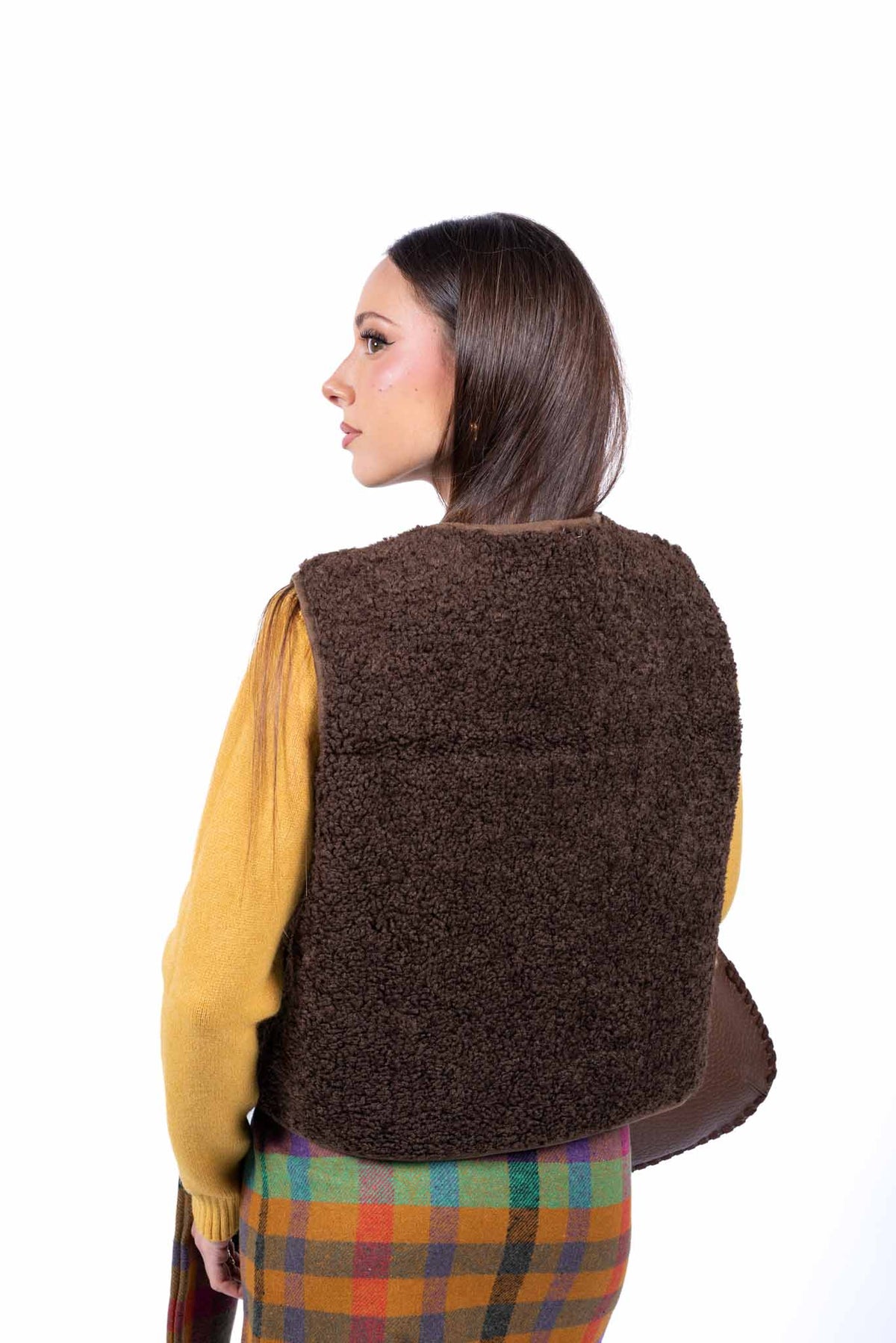 Gilet In Ecopelliccia Riccia Marrone donna Miss love - 3